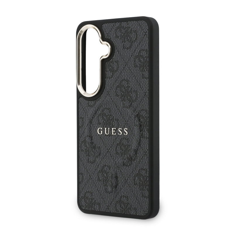 Guess PU Leather 4G Gold Frame Magnetický zadný kryt pre Samsung Galaxy S26 Black