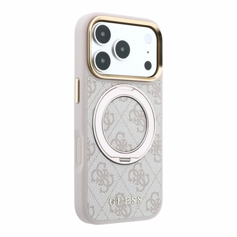 Guess PU 4G Ring Stand MagSafe zadný kryt pre iPhone 18 Pro, ružový