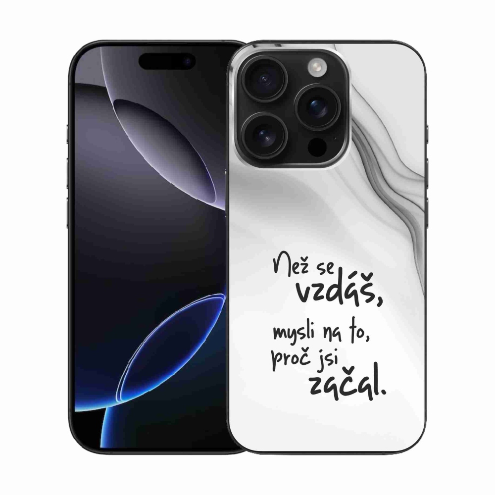 Gélový kryt mmCase na iPhone 16 Pro - citát 2 biele pozadie