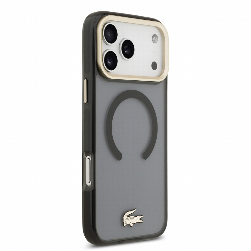 Lacoste IML Shockproof Petit Pique Gold Logo MagSafe zadný kryt pre iPhone 18 Pro Max čierny