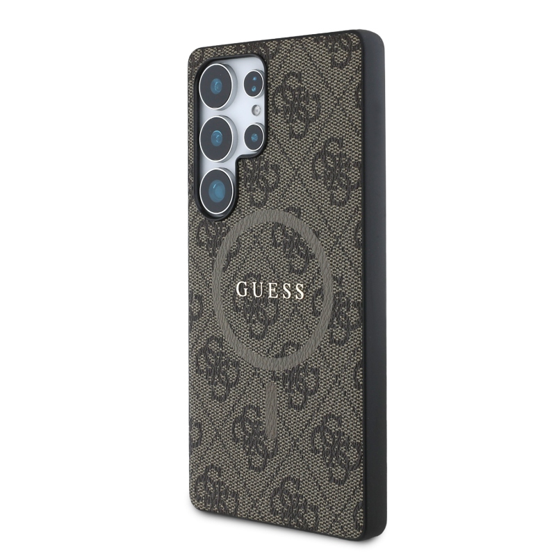 Guess PU Leather 4G Colored Ring MagSafe Zadný Kryt pre Samsung Galaxy S25 Ultra Brown