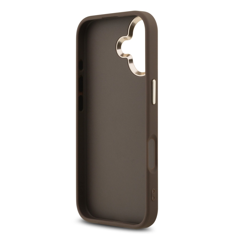 Guess PU kožený 4G kovové logo Gold Frame zadný kryt pre iPhone 17 Brown