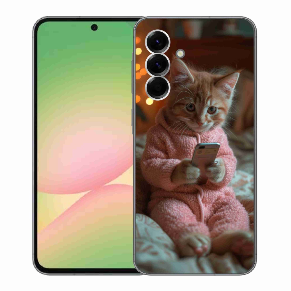 Gélový kryt mmCase na Samsung Galaxy A56 5G - mačiatko s mobilom