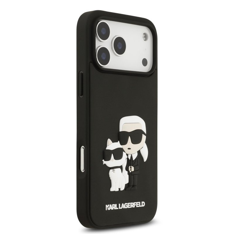 Karl Lagerfeld 3D gumový zadný kryt Karl and Choupette pre iPhone 17 Pro Max Black