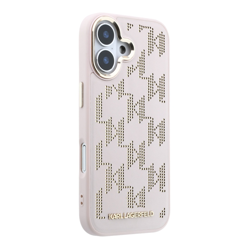 Karl Lagerfeld PU perforovaný Monogram MagSafe zadný kryt pre iPhone 17, ružový