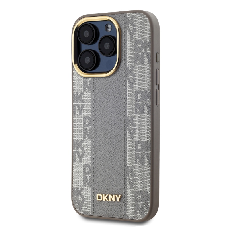 DKNY PU Leather Checkered Pattern Magsafe Zadný Kryt pre iPhone 15 Pro Max Beige