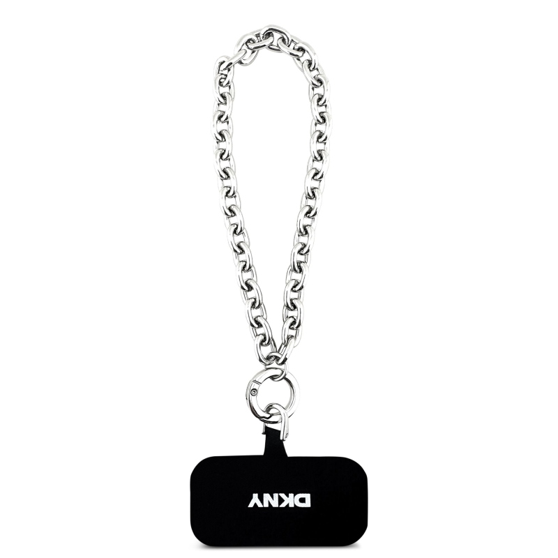 DKNY PU kožený kovový kryt s logom na zápästie MagSafe Back Cover pre iPhone 17 Pro Max Black
