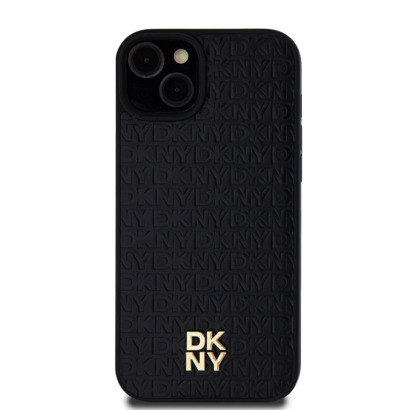 DKNY PU Leather Repeat Pattern Stack Logo Magsafe Zadný Kryt pre iPhone 15 Plus Black