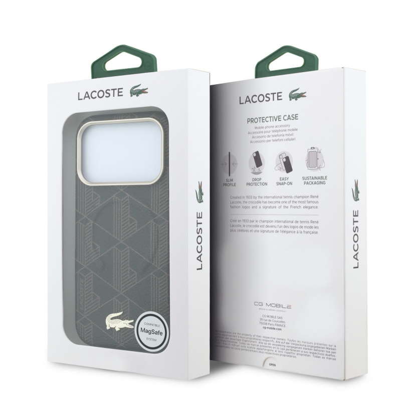 Lacoste PVC Semi Wrap Blend Embossed MagSafe zadný kryt pre iPhone 18 Pro, hnedý
