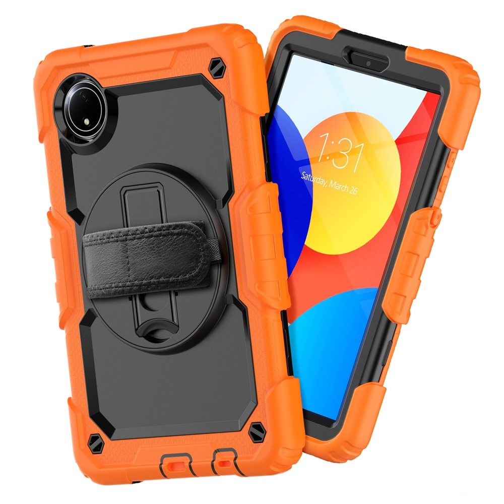 Strap odolný kryt s držiakom na ruku a ramenným popruhom na Xiaomi Redmi Pad SE 8.7 - oranžový