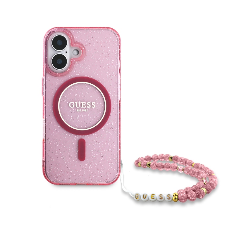 Guess IML Glitter Strap MagSafe zadný kryt pre iPhone 16 Plus Pink