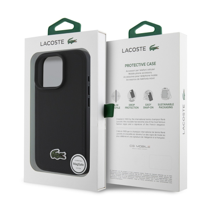 Lacoste Iconic Petit Pique Woven Logo MagSafe Zadný Kryt pre iPhone 16 Pro Max Black