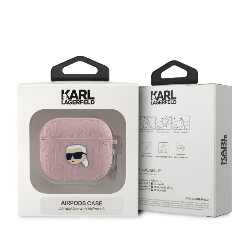 Karl Lagerfeld PU Embossed Karl Head Puzdro pre AirPods 3 Pink