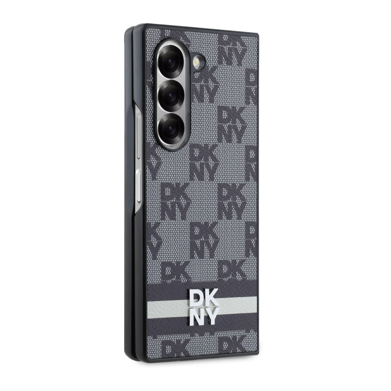 DKNY PU Leather Checkered Pattern and Stripe Zadný Kryt pre Samsung Galaxy Z Fold 6 Black