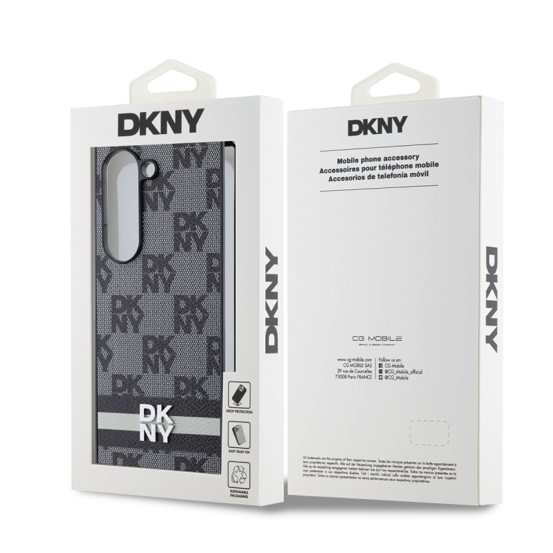 DKNY PU Leather Checkered Pattern and Stripe Zadný Kryt pre Samsung Galaxy Z Fold 6 Black