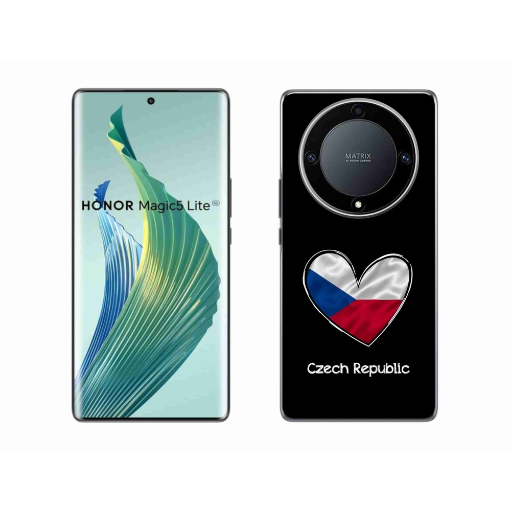 Gélový kryt mmCase na Honor Magic 5 Lite 5G - vlajka srdca čierne pozadie