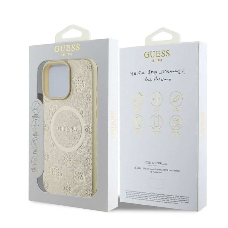 Guess Saffiano Peón Stamp MagSafe Zadný Kryt pre iPhone 16 Pro Gold