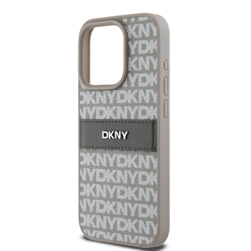 DKNY PU Leather Repeat Pattern Tonal Stripe Zadný Kryt pre iPhone 15 Pro Max Beige