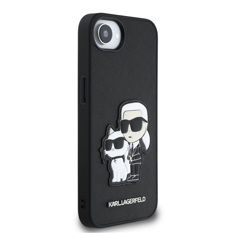 Karl Lagerfeld PU Saffiano Karl and Choupette Zadný Kryt pre iPhone 16e Black