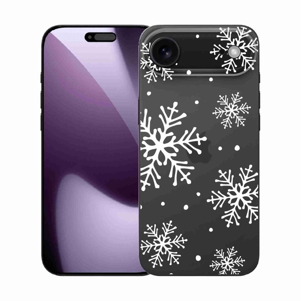 Gélový kryt mmCase na iPhone 17 Air - biele vločky na priehľadnom pozadí