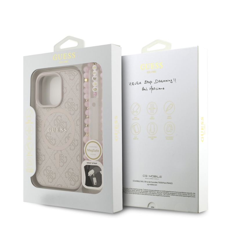 Guess PU Leather 4G Colored Ring Strap MagSafe Zadný Kryt pre iPhone 16 Pro Pink
