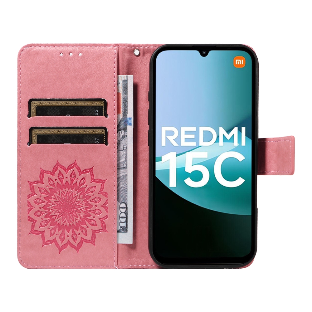 Sunflower knižkové púzdro na Xiaomi Redmi 15C 4G/5G (173mm) - ružové
