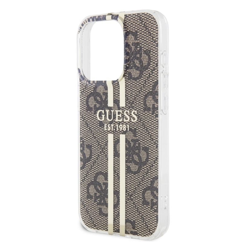 Guess IML 4G Gold Stripe Zadný Kryt pre iPhone 15 Pro Max Brown