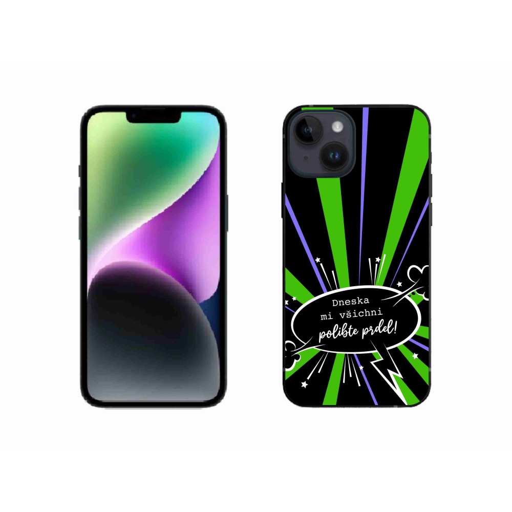 Gélový kryt mmCase na iPhone 14 - vtipný text 15 čierne pozadie