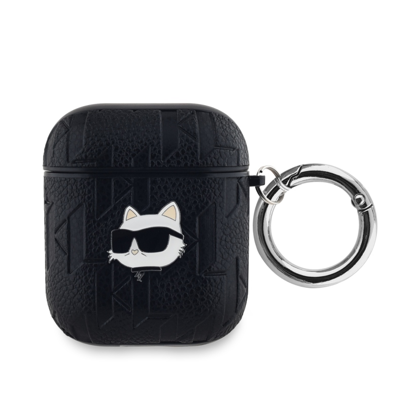 Karl Lagerfeld PU Embossed Choupette Head Puzdro pre AirPods 1/2 Black