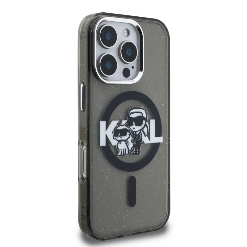 Karl Lagerfeld IML Glitter Karl and Choupette Sketch MagSafe Zadný Kryt pre iPhone 16 Pro Max Black