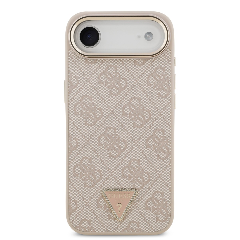 Guess PU kožený 4G štrasové trojuholníkové logo Gold Frame MagSafe zadný kryt pre iPhone Air Pink