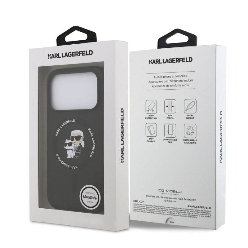 Karl Lagerfeld Liquid Silicone Karl and Choupette MagSafe zadný kryt pre iPhone 18 Pro Max, čierny
