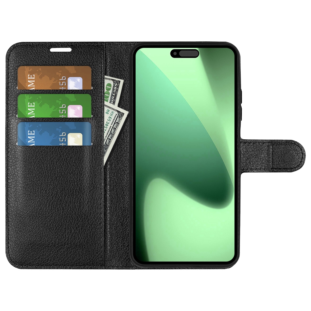 Litchi knižkové púzdro na iPhone 17 Pro Max - čierne