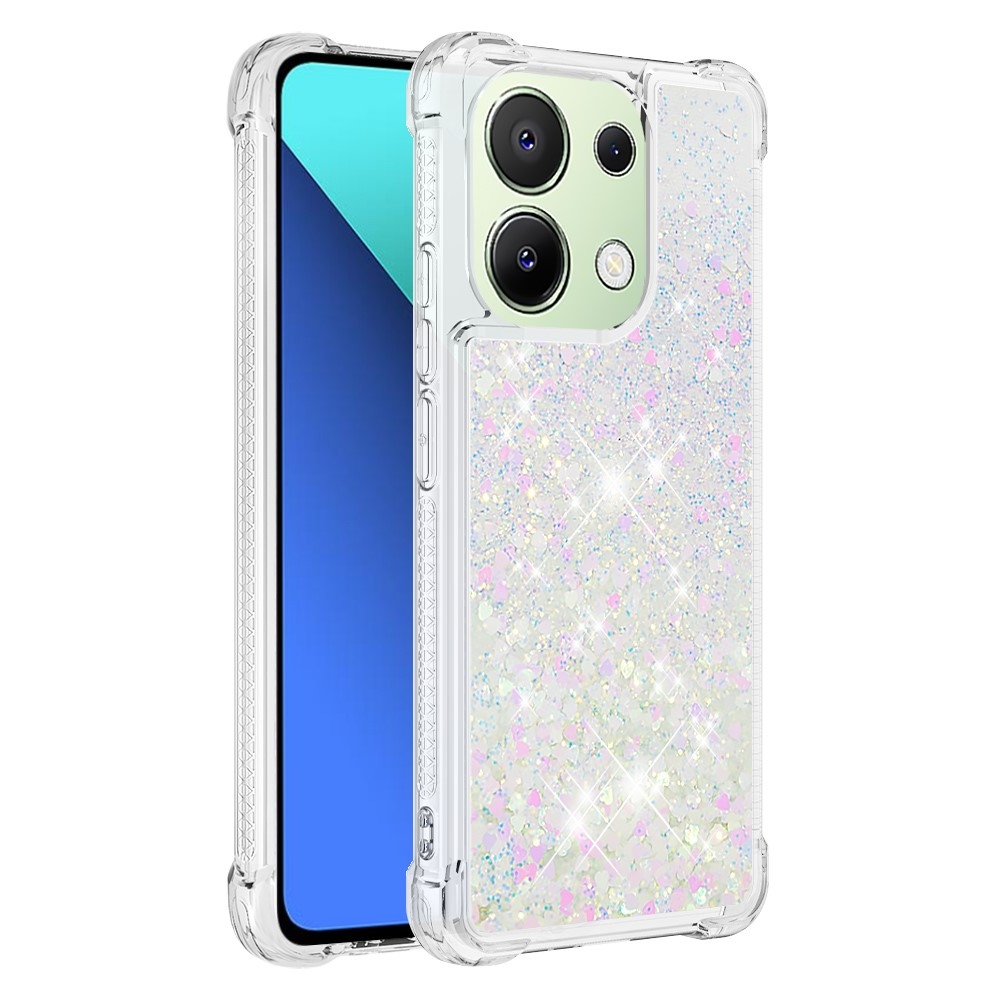 Glitter gélový presýpací obal na Xiaomi Redmi Note 13 - ružovostrieborný/srdiečka