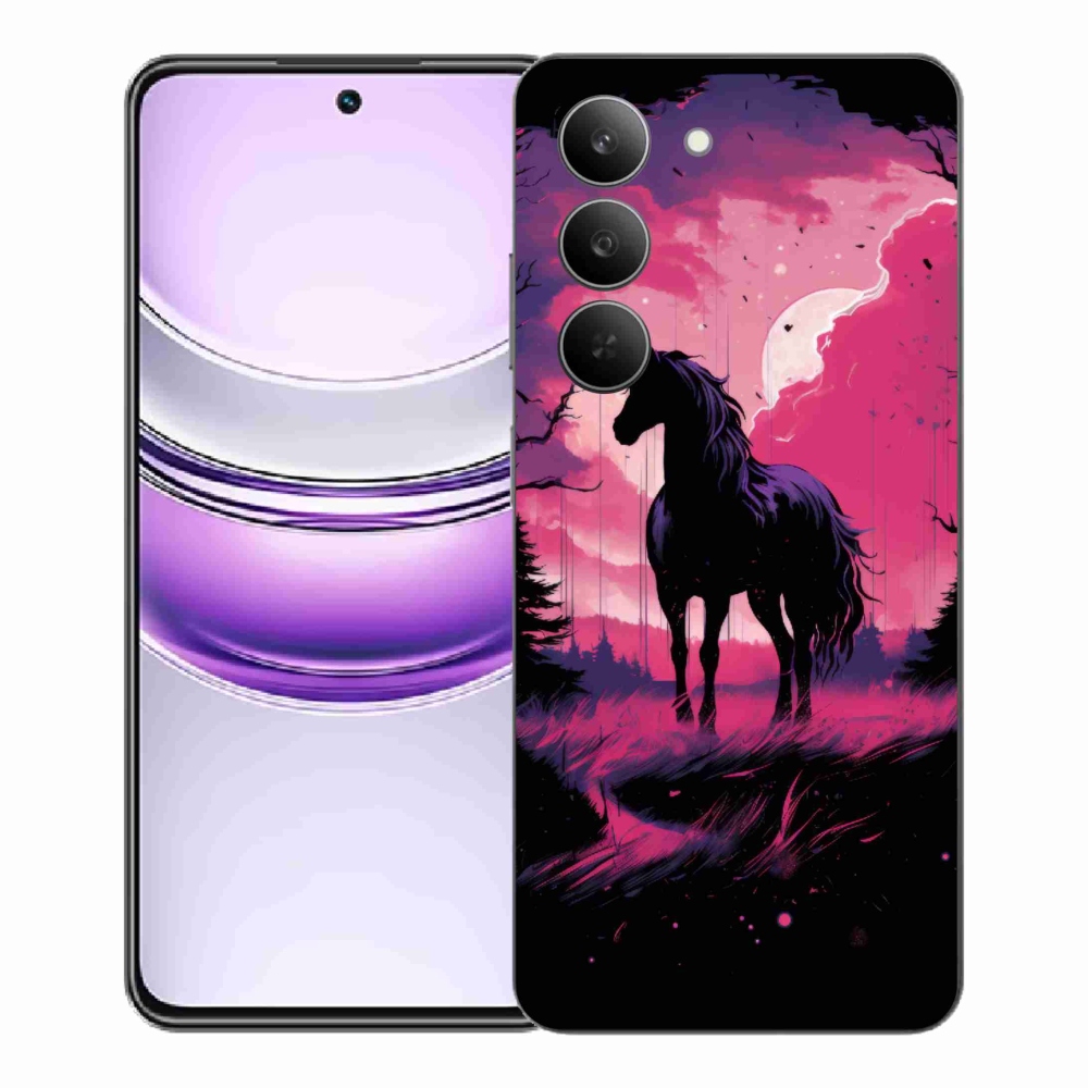 Gélový kryt mmCase na Realme 14x 5G - čierny kreslený kôň 1