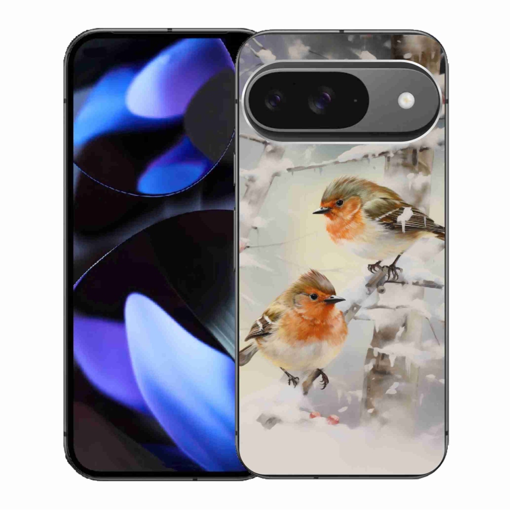 Gélový kryt mmCase na Google Pixel 9/9 Pro - vtáčiky v zime