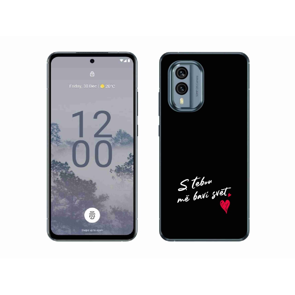 Gélový kryt mmCase na Nokia X30 5G - zamilovaný text 1 čierne pozadie