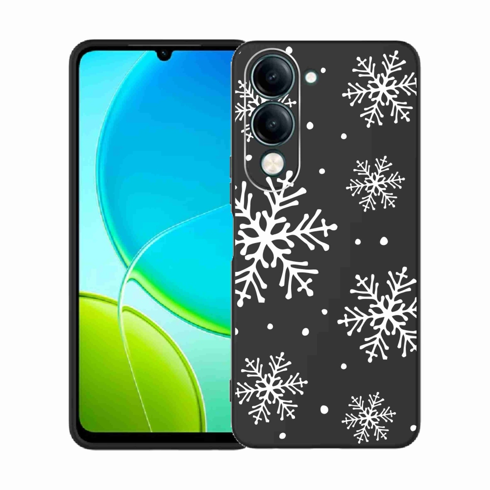 Gélový kryt mmCase na Vivo Y29s 5G - biele vločky na priehľadnom pozadí