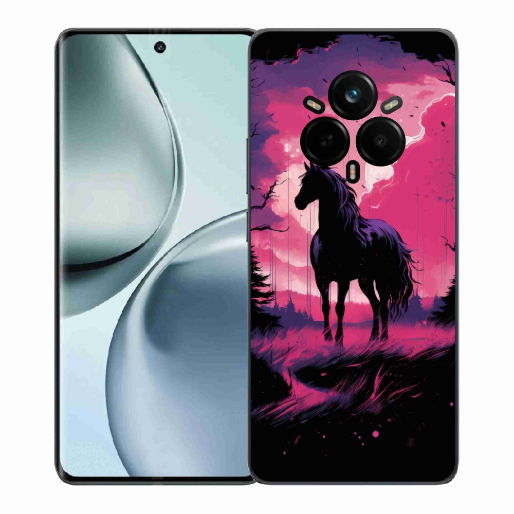 Gélový kryt mmCase na Realme 14 Pro+ 5G - čierny kreslený kôň 1