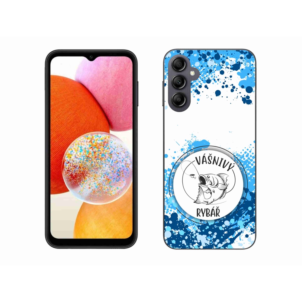 Gélový kryt mmCase na Samsung Galaxy A14 4G/5G - vášnivý rybár biele pozadie
