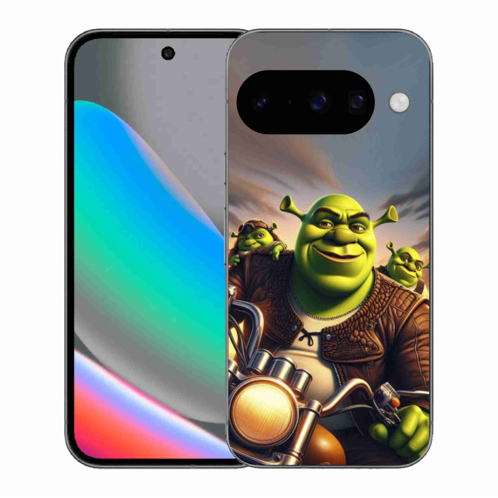 Gélový kryt mmCase na Google Pixel 10 - shrek na motorke