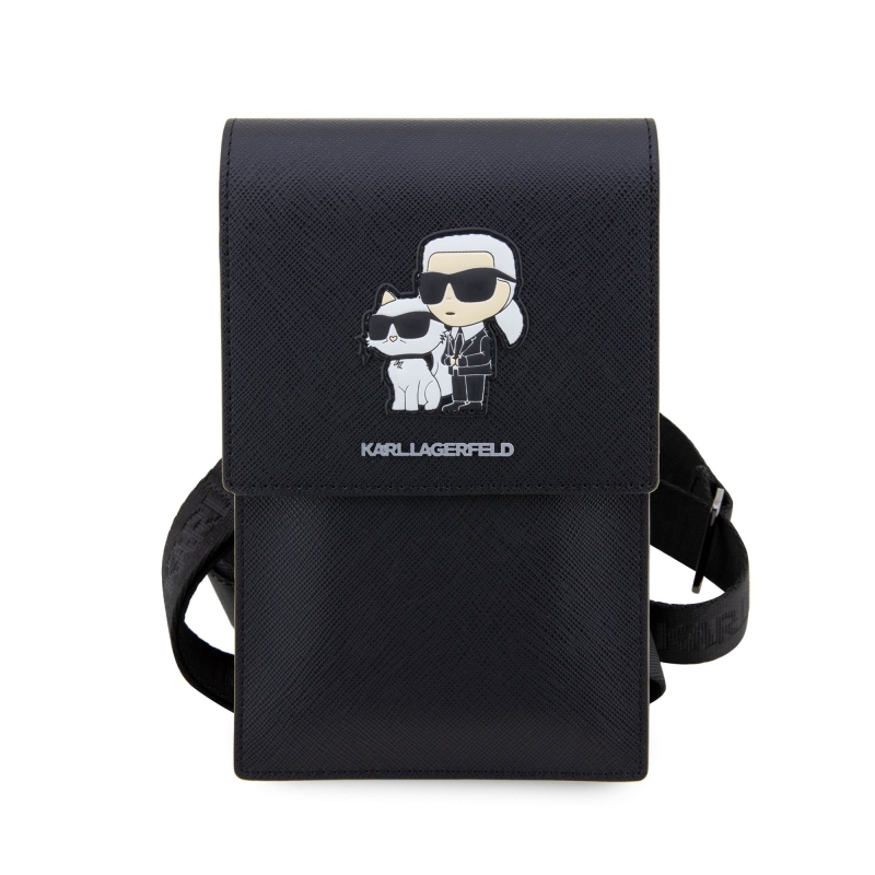 Karl Lagerfeld Saffiano Metal Logo NFT Wallet Phone Bag Black