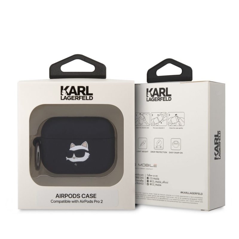 Karl Lagerfeld 3D Logo NFT Choupette Head Silikónové Puzdro pre Airpods Pro 2 Black