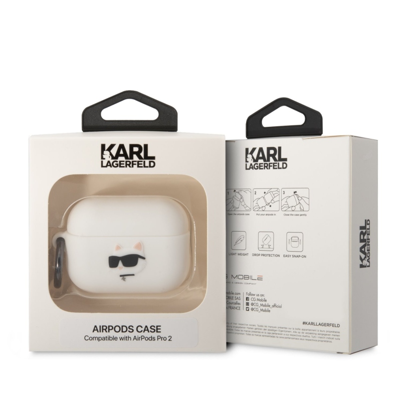 Karl Lagerfeld 3D Logo NFT Choupette Head silikónový púzdro pre Airpods Pro 2 biely