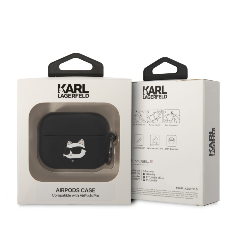 Karl Lagerfeld 3D Logo NFT Choupette Head silikónový púzdro pre Airpods Pro čierny