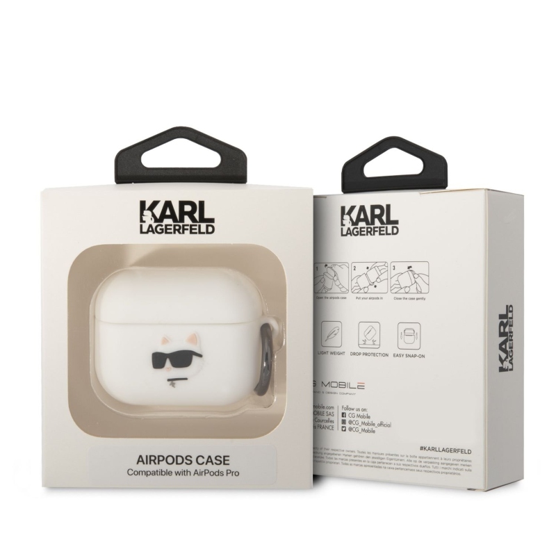 Karl Lagerfeld 3D Logo NFT Choupette Head silikónový púzdro pre Airpods Pre biely