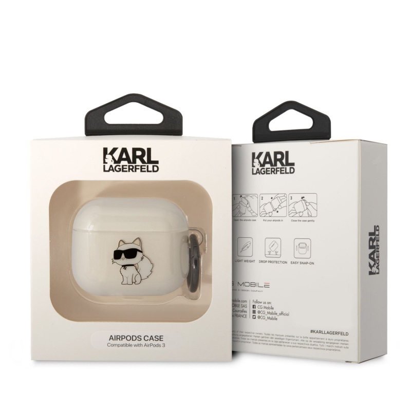 Karl Lagerfeld 3D Logo NFT Choupette TPU Puzdro pre Airpods 3 White