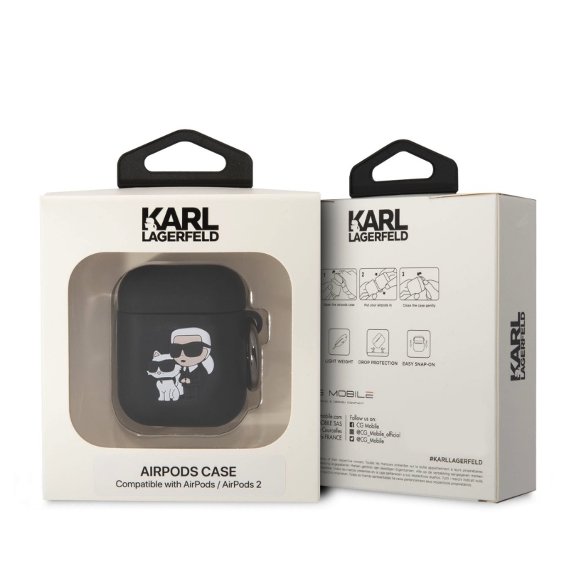 Karl Lagerfeld 3D Logo NFT Karl and Choupette Silikónové Puzdro pre AirPods 1/2 Black