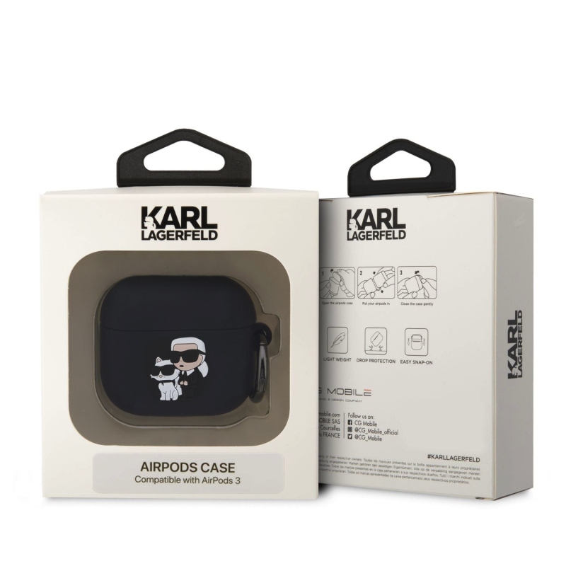 Karl Lagerfeld 3D Logo NFT Karl and Choupette Silikónové Puzdro pre AirPods 3 Black