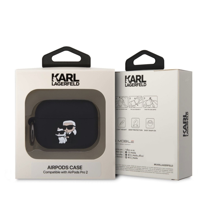 Karl Lagerfeld 3D Logo NFT Karl and Choupette Silikónové Puzdro pre AirPods Pro 2 Black